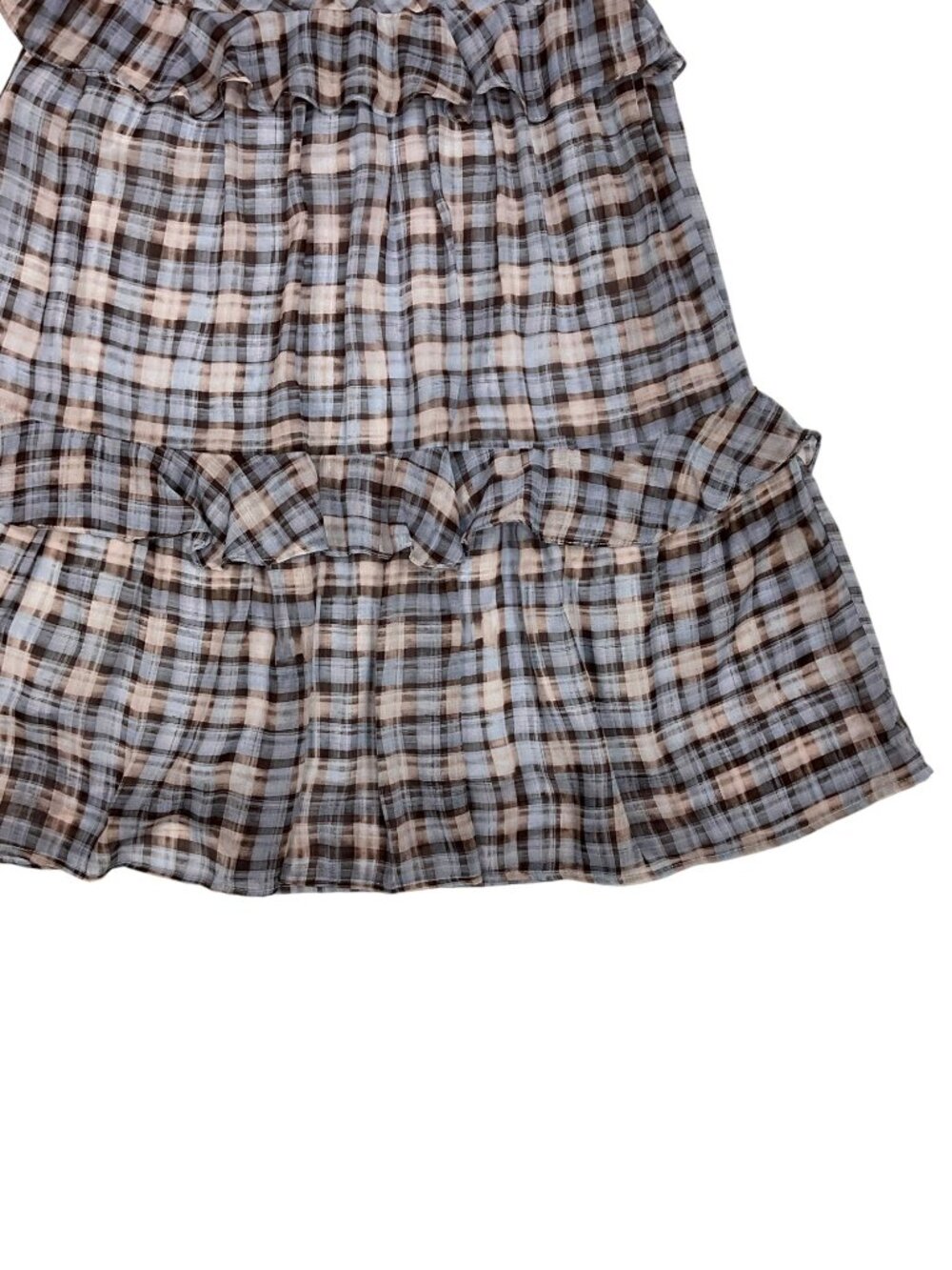 En Saison Briar Plaid Ruffle Tiered Midi Skirt XS Brown Blue Western - Picture 11 of 13
